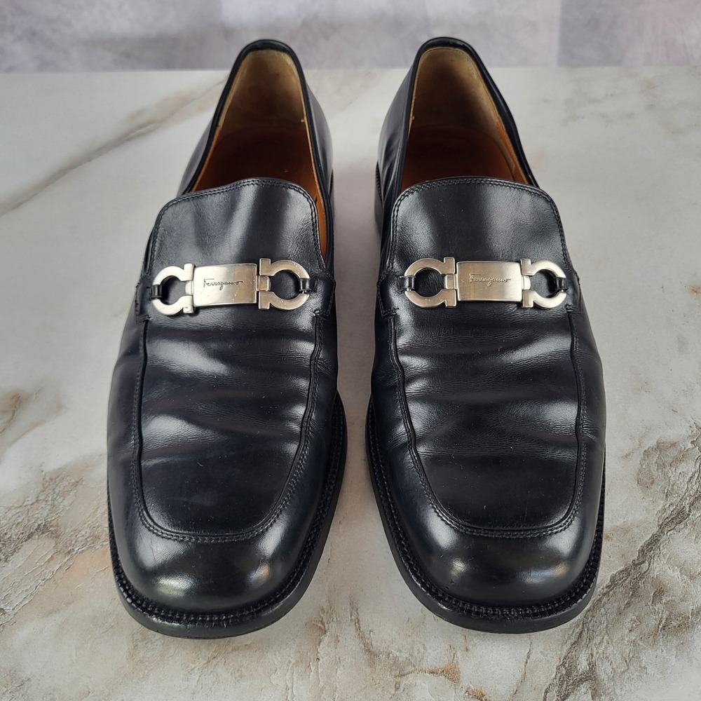 Salvatore Ferragamo Gancini Horsebit Loafers Black Men's Size 8.5 D